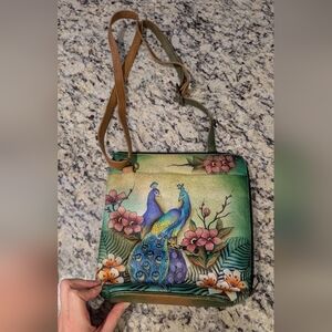 Anuschka - Painted Peacock Crossbody Bag